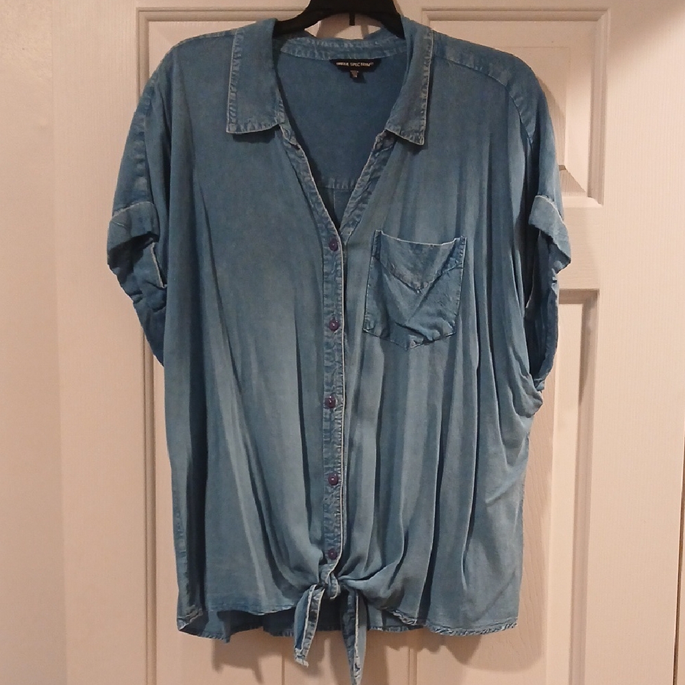 Button-Up Shirt with Tie Front